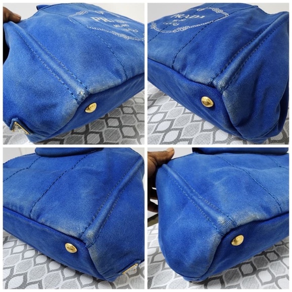 Authentic Prada Denim Canvas Top Handle Bag Blue - Picture 14 of 14